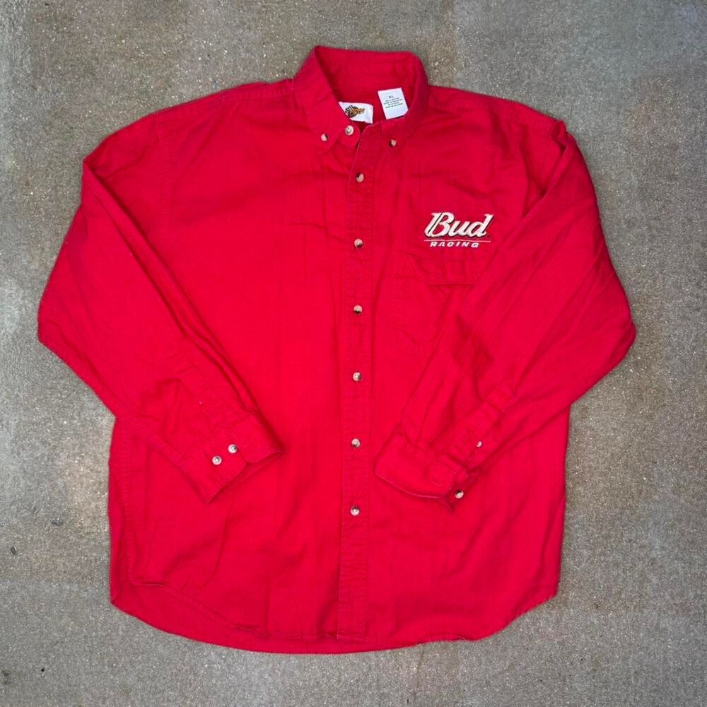 Bud Racing Button Up Shirt XL Red NASCAR Winner’s Circle Embroidered